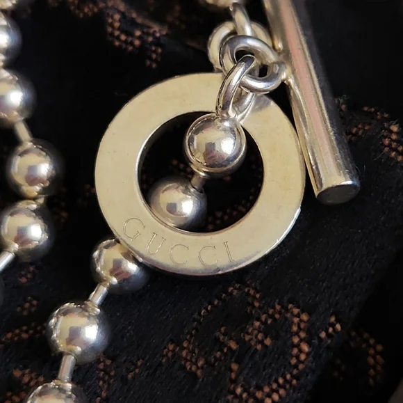GUCCI Sterling Silver Ball Chain Toggle Bracelet full set - Picture 3 of 5